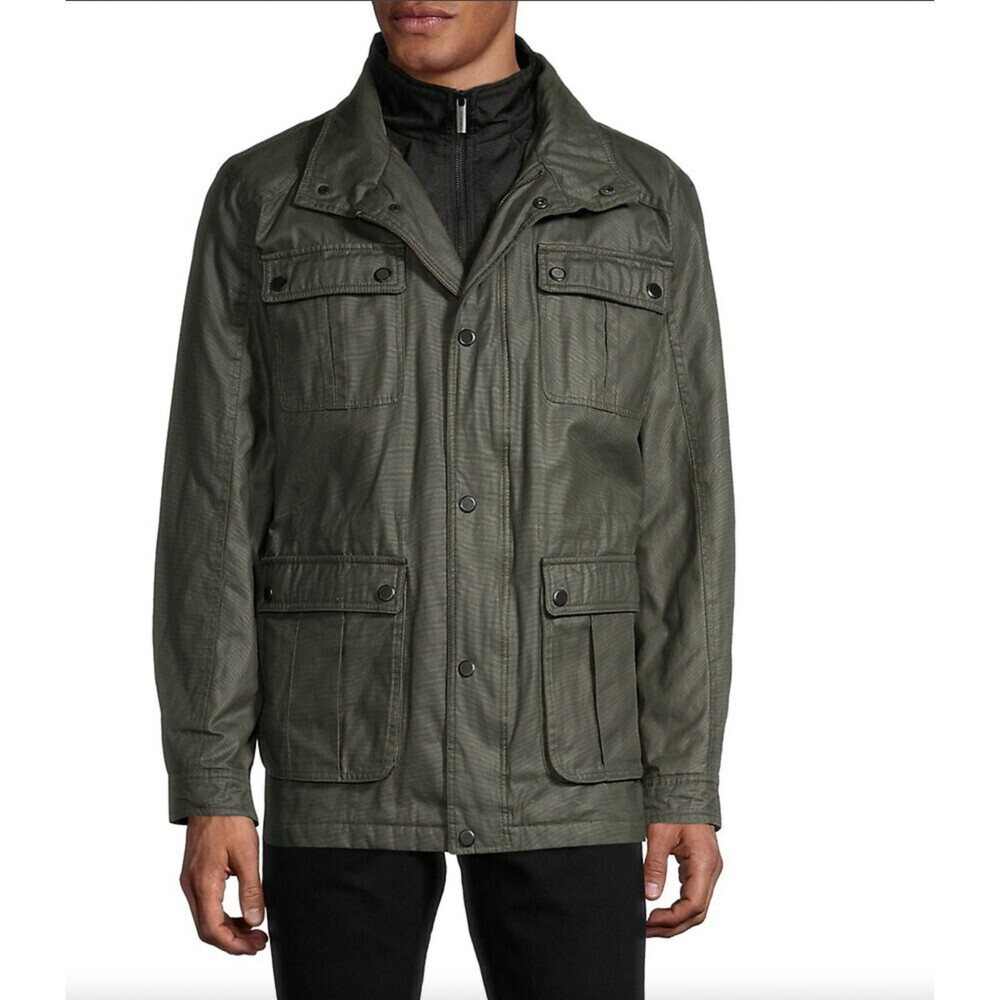 London Fog Men's Oxford Mockneck Utility Pockets Jacket In Green Size S $149